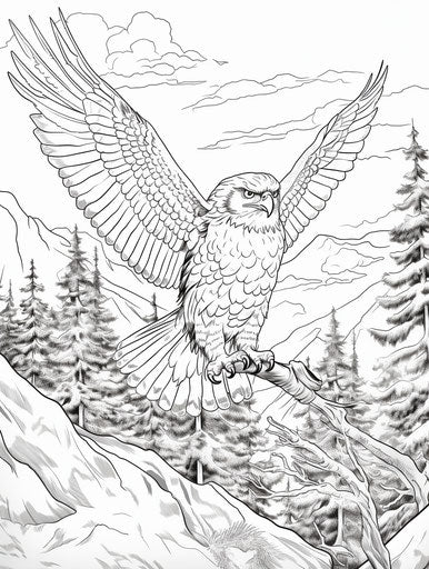 The owl in the forest coloring page free eagle flying mountains