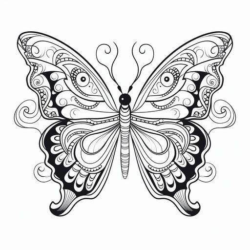 Butterfly coloring page, elegant compositions, ornate embroidery