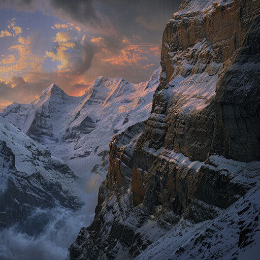 Golden lights on the cliffs of the Eiger