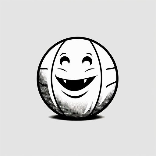 A basketball with a smiley face in simplified line work