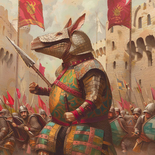 An armadillo participating in a grand medieval tournament