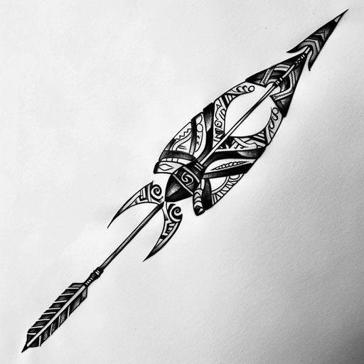 Polynesian tribal bow and arrow tattoo sketch