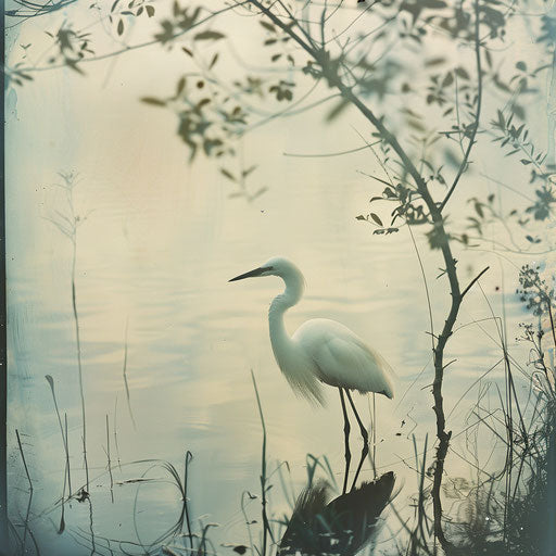 Egret near a tranquil pond