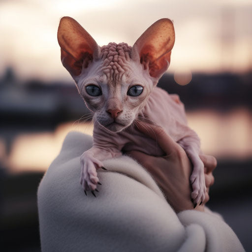 Cornish rex cat held by its owner