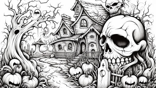 Halloween coloring pages and crafts, in the style of mesmerizing colorscapes