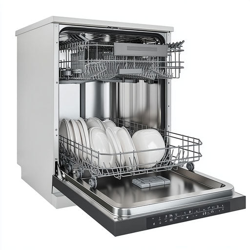 Realistic clipart of a dishwasher, high resolution