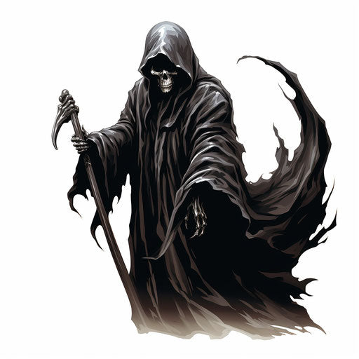 Grim reaper drawing in the style of Chiaroscuro Art, on white background