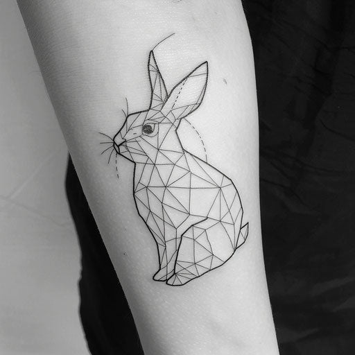 Minimalist black rabbit silhouette with elegant geometric lines
