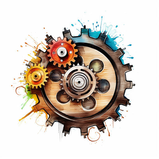 Gear clipart in the style of oil painting, on a white background