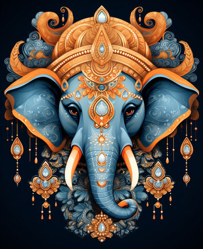 Indian elephant with ornamental rosary and head piece