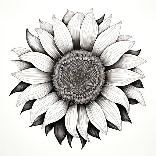 Linear drawing of sunflower in black and white