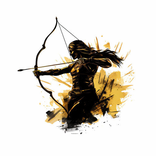 Bow and arrow illustration in the style of Chiaroscuro Art, on white background