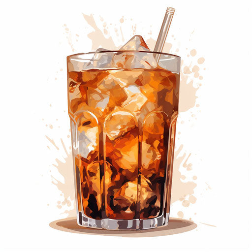 Iced coffee clipart in the style of Impressionistic Art