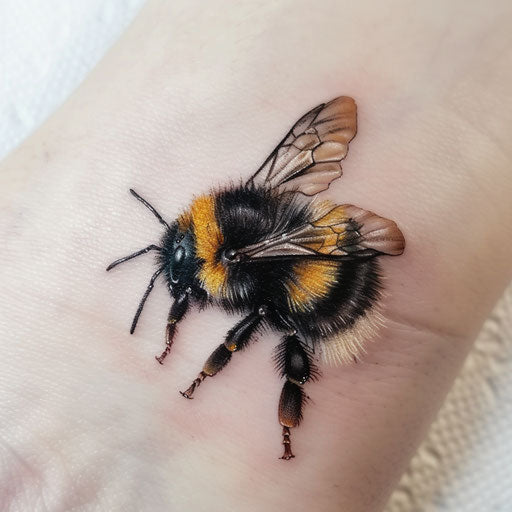 Realistic bumble bee tattoo, lifelike details and textures