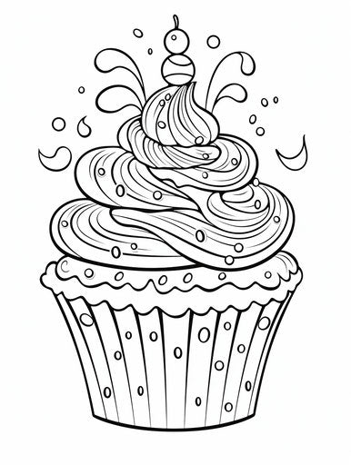 Happy birthday cupcake coloring page, subtle style 3:4