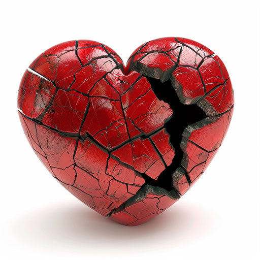 3D broken heart isolated on white