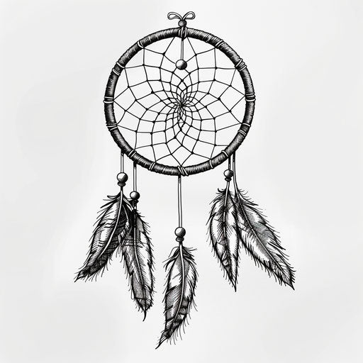Dream catcher in engraved style with feather details