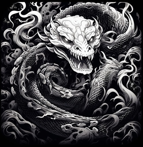 An enchanted serpent, vector illustration black and white