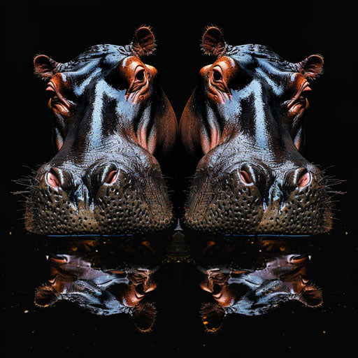 Captivating reflection of a hippo on the water, symmetrical effect