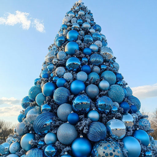 Blue Christmas tree under a clear winter sky