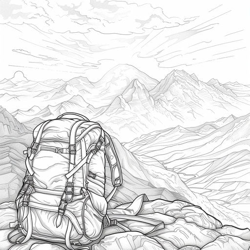 Backpack on mountain peak with breathtaking view