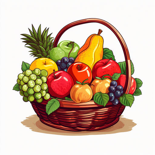 Fruit basket illustration in the style of Chiaroscuro Art