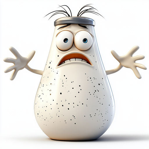 Humorous caricature of a salt shaker caricature clipart with human characteristics, exaggerated long eyelashes, expressive hands, whimsical mood, vibrant colors, cartoon style, angry, high-resolution, isolated