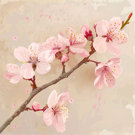 Cherry Blossom Clipart in Photo Realistic Quality on Flat Beige Background