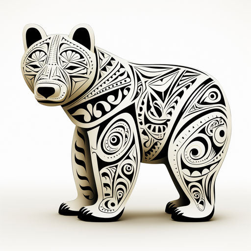 Black and white bear with tribal designs
