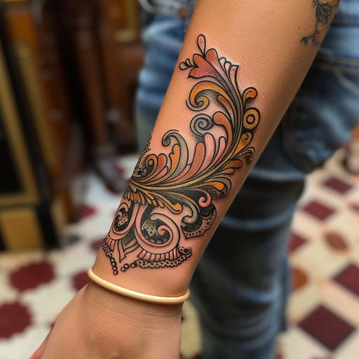 Women's wrist tattoos, intricate details, Aitchison style