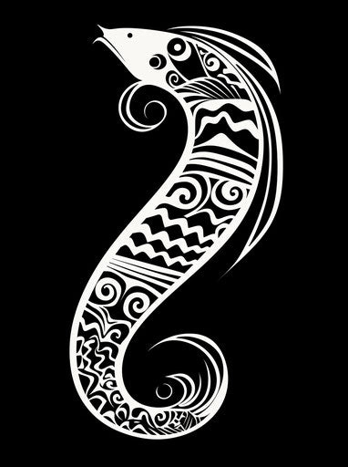 Polynesian fish tribal tattoo black white drawing