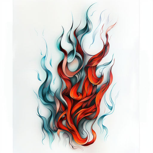 Flame tattoo with 3D optical illusion effect on white background