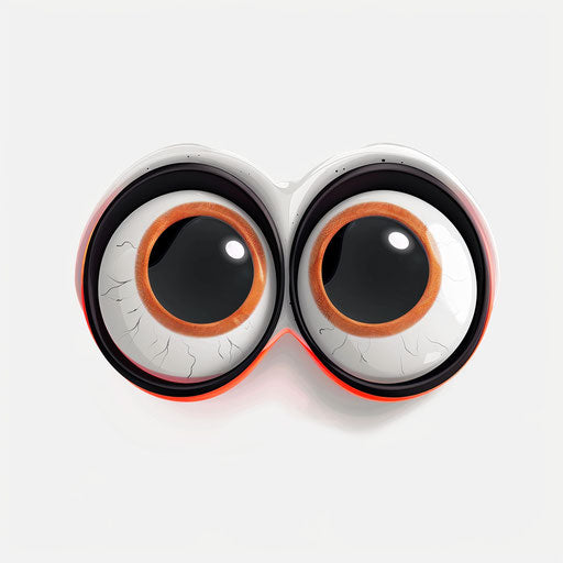 Cartoon eyes in a realistic photo style on flat white background