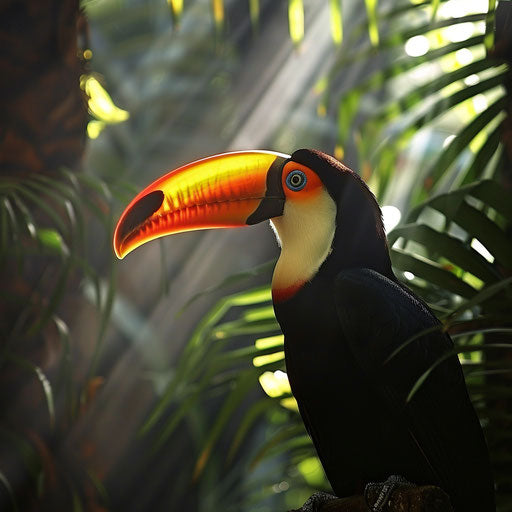 The striking profile of a toco toucan in the green jungle
