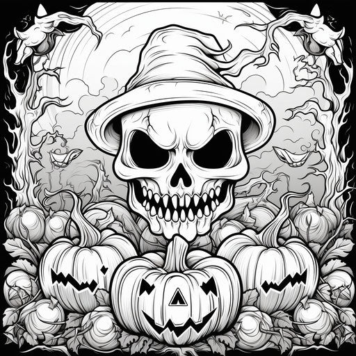 Halloween coloring pumpkin monster skull page