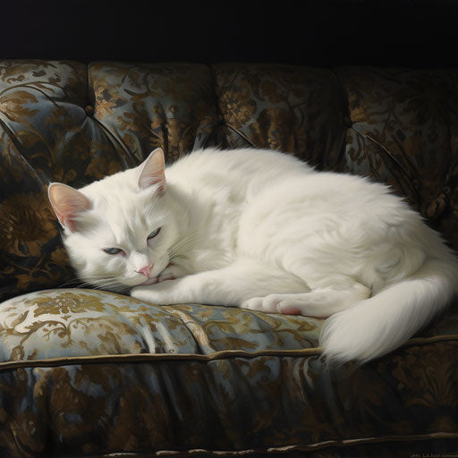White cat sleeping on a couch