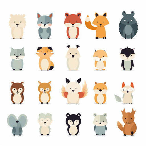 Minimalist style clipart of animals, on a white background