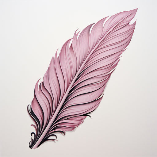 Black feather on white canvas, light silver and light pink style