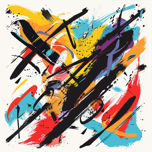 Flat tattoo sketch with chaotic brush strokes in bold colors