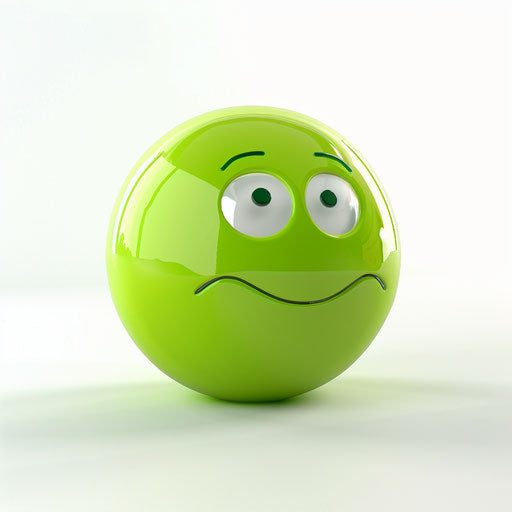Green smiling emotic character with sad smile