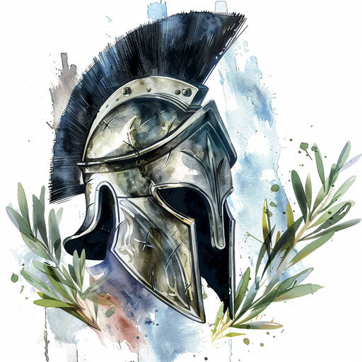 Elegant Spartan helmet with olive leaves