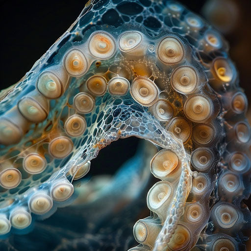 Microscopic view of octopus skin, colors and textures