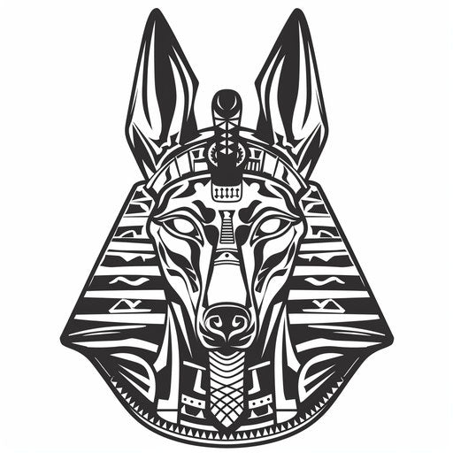 Ornate Anubis head stencil with pharaonic adornments