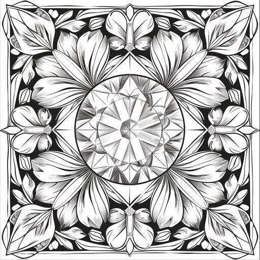 Sparkling diamond surrounded by floral patterns, Teagan White style