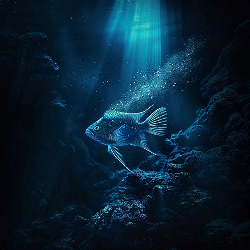 A bioluminescent fish lighting up the dark depths of the ocean