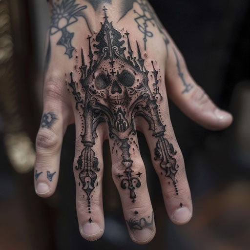 Ring finger tattoos with gothic elements