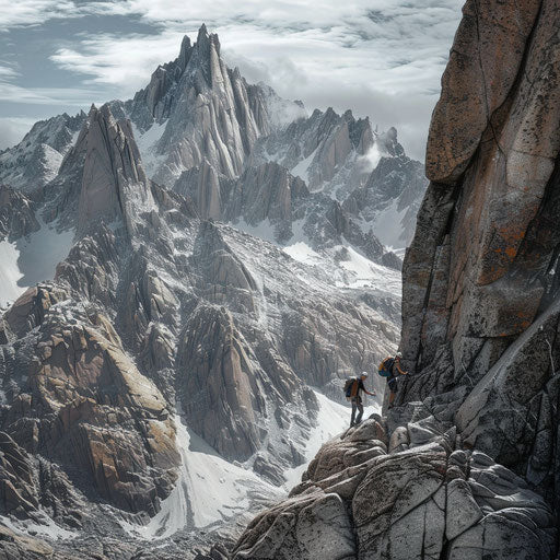 Sierra Nevada Mountains with climbers on a rugged trail