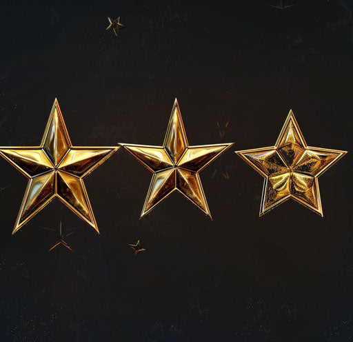 Set of gold star icons in the style of the cosmic jester