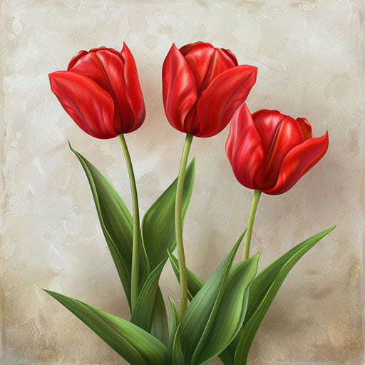 Tulips clipart with random flat background and realistic textures