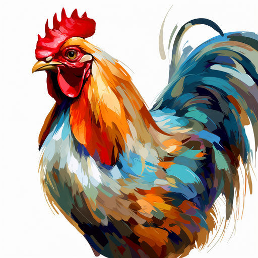Rooster clipart in the style of Impressionistic Art, on white background